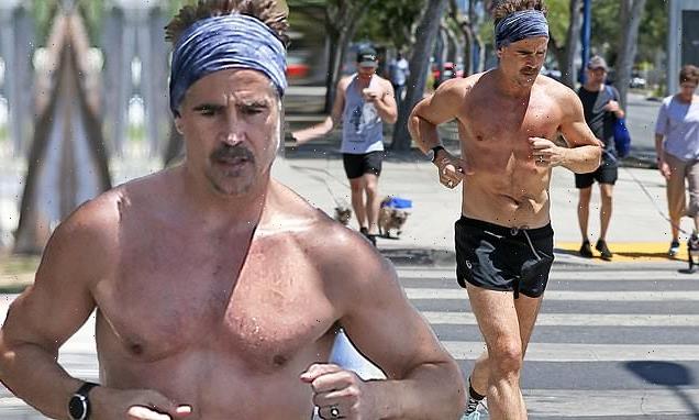 Colin Farrell shows off buff physique while running shirtless in LA