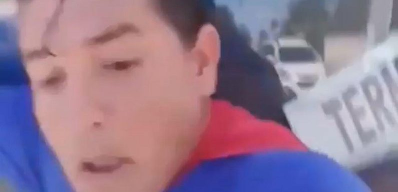 Comedian dressed as Superman hit by bus while pretending to stop it for stunt