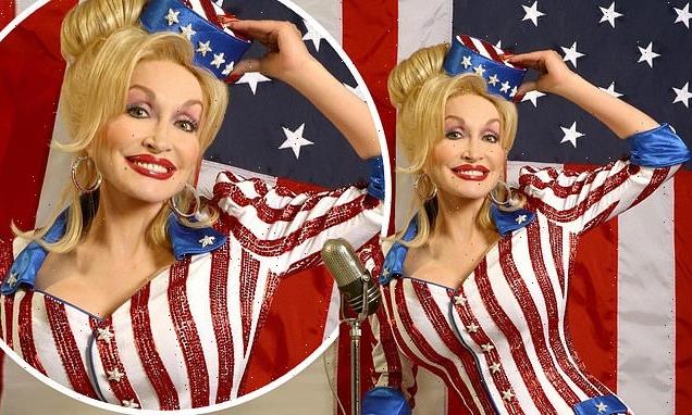 Dolly Parton poses in patriotic red, white and blue outfit on July 4