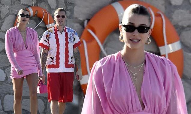 Hailey Bieber puts on a leggy display as she joins husband Justin