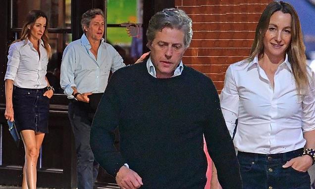 Hugh Grant and Anna Eberstein cut smart figures for a meal in Chelsea