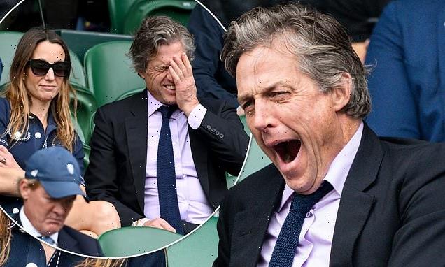 Hugh Grant yawns and tries to stay awake at Wimbledon with wife Anna