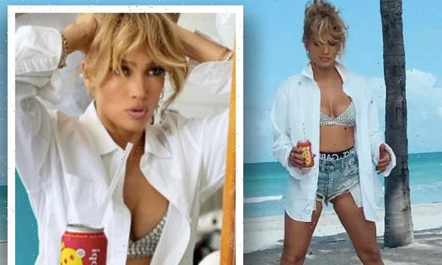 Jennifer Lopez sports a sparkling bikini top in Cambia El Paso clip