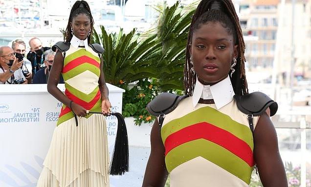 Jodie Turner-Smith don leather shoulder pads and a WHIP at Cannes