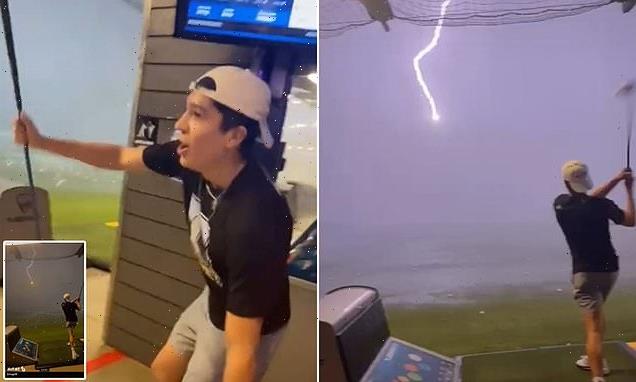 Moment golf ball is struck by lighting at a Texas Topgolf