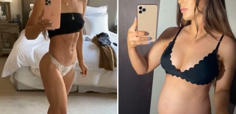 Pregnant Louise Thompson shows off growing baby bump in incredible transformation clip