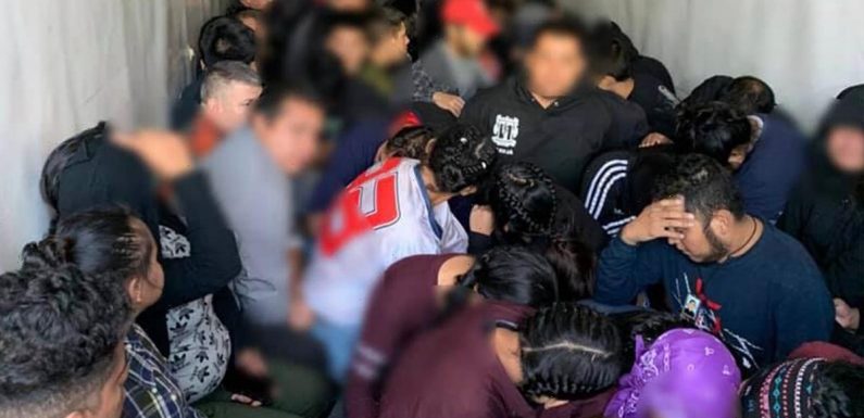 Smuggler arrested after more than 100 migrants found crammed inside truck near Mexico border as agents find stash houses