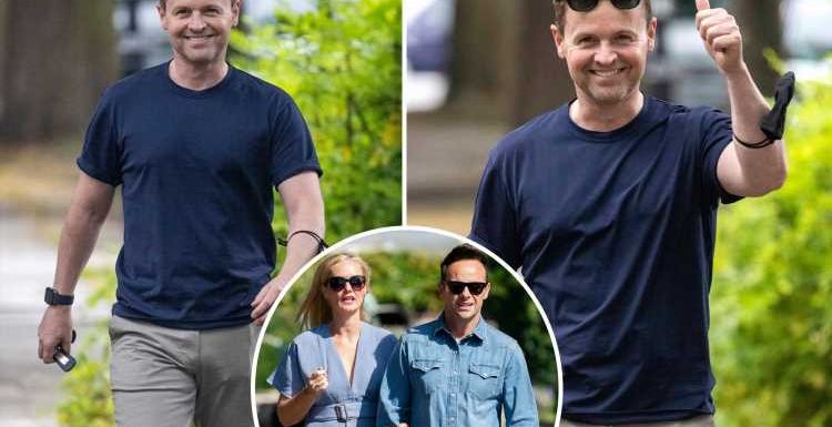 Declan Donnelly is all smiles as he gives the thumbs up just days before Ant McPartlin’s wedding to Anne-Marie