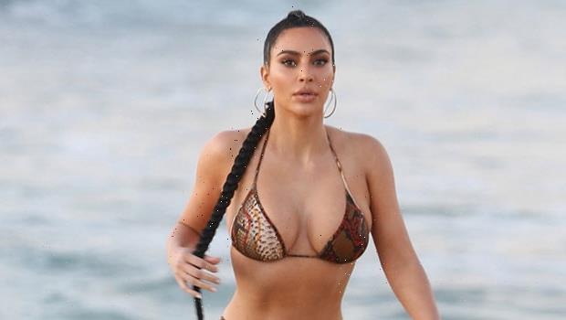 Kim Kardashian Sizzles In Tiny Gold Bikini As She Launches Nude Suede Fragrance — See Pics