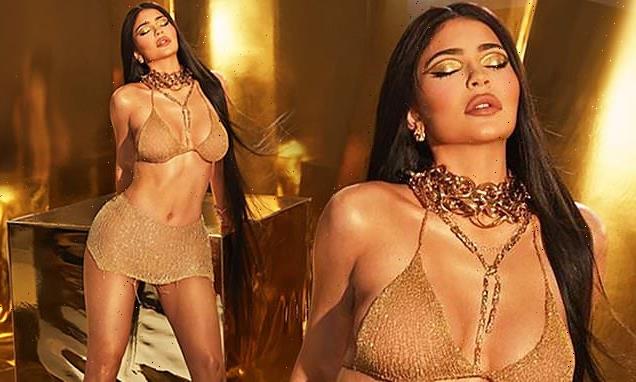 Kylie Jenner debuts the look for her gold themed birthday collection
