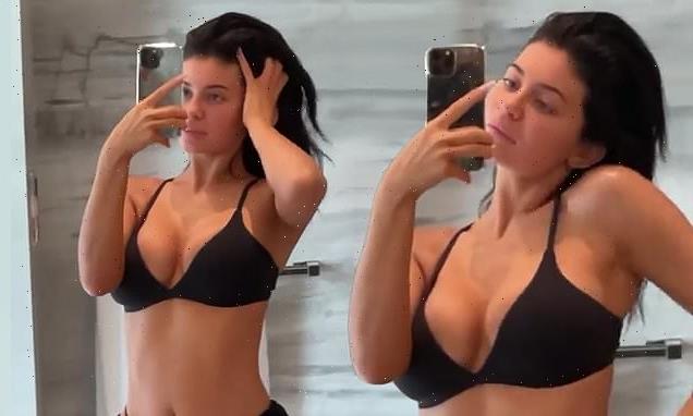 Kylie Jenner is a makeup-free beauty while showing off her toned tummy