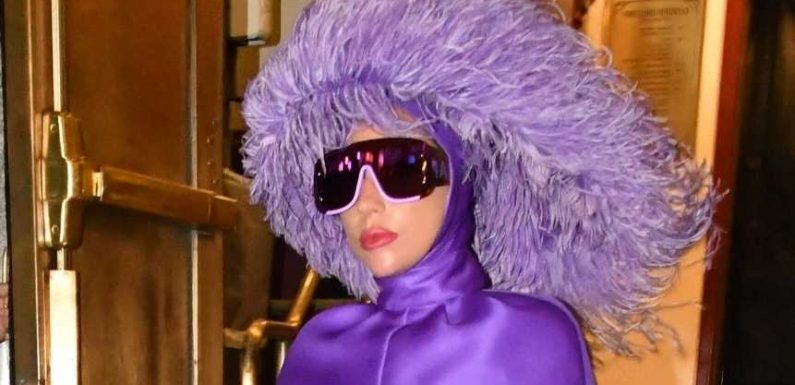 Lady Gaga Went Pantless in a Purple Poncho