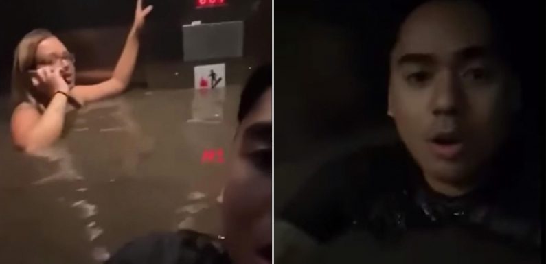 Video shows man trapped in elevator as floodwaters continue rising