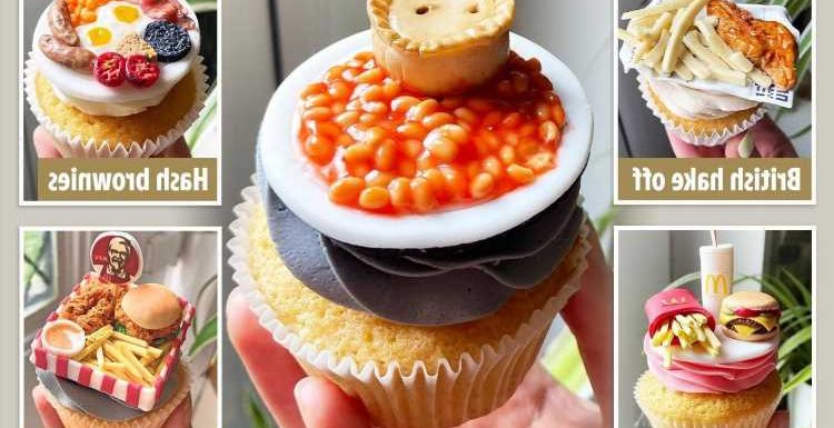 Baker recreates fast-food favourites from KFC and Greggs – as delicious cupcakes