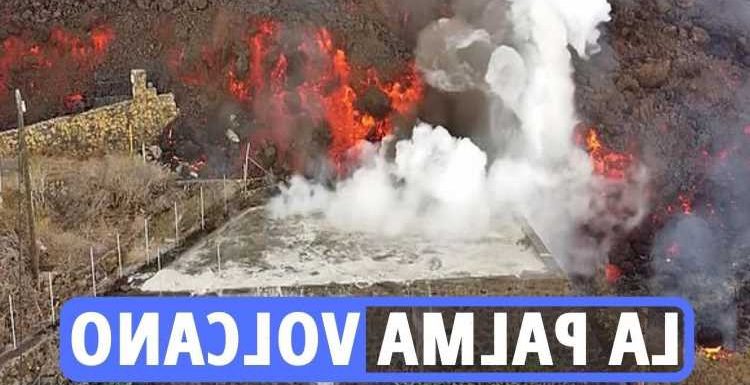 La Palma volcano – Video shows Canary Island swimming pools BOIL as wall of lava flows down street amid toxic gas fears