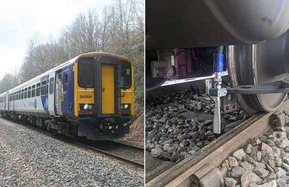 Dry ice device freezes leaves on train tracks and turns them brittle