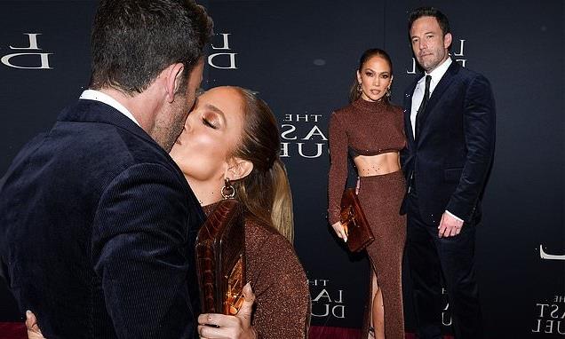 Jennifer Lopez kisses beau Ben Affleck at The Last Duel premiere