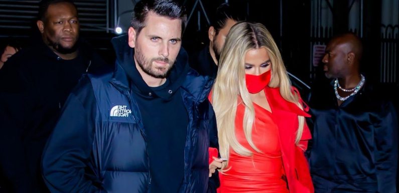 Khloe Kardashian sizzles in red minidress as she links arms with Scott Disick for SNL after-party