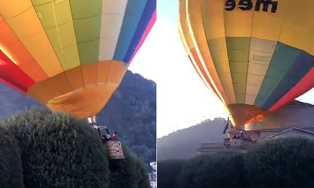 Moment an out-of-control hot air balloon slams into Italian museum