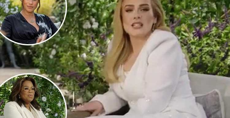Adele stuns in an all white powersuit for her tell-all interview with Oprah Winfrey