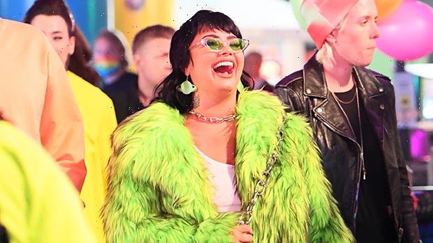 Demi Lovato Channels ‘Monsters Inc’ In Green Fur Jacket For Paris Hilton’s Post-Wedding Carnival
