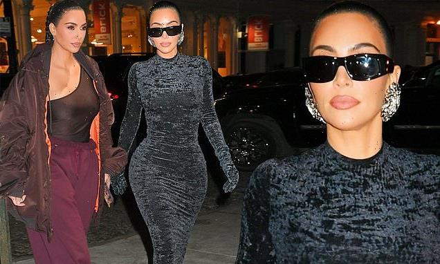 Kim Kardashian cuts a sporty figure before rocking velvet in NYC