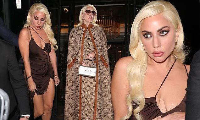 Lady Gaga cuts an edgy figure in monogrammed Gucci cape