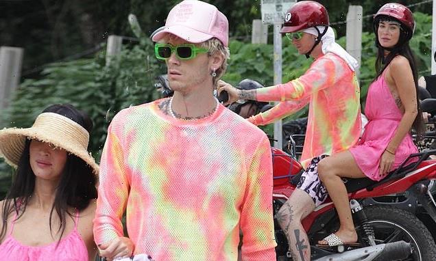 Megan Fox in mini dress as she holds onto MGK on motorcycle in Mexico