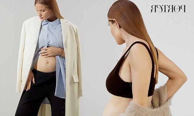 Pregnant Rosie Huntington-Whiteley cradles bump in new photoshoot