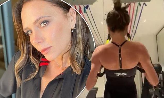 Victoria Beckham shows off her toned figure in black gym gear