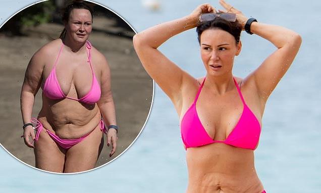 Chanelle Hayes showcases her eight stone weight loss in a pink bikini