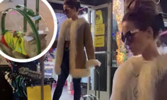 Kate Beckinsale dons sky high heels as she totes her cat in trolley