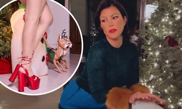 Kourtney Kardashian flashes toned legs as she reveals holiday decor