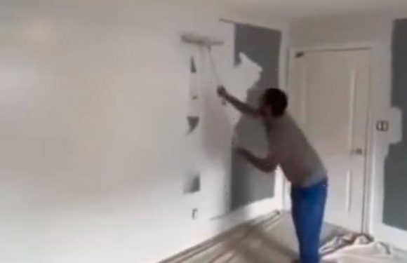 Man paints entire wall in seconds – it’s streak-free and people are desperate to find out exactly how he did it