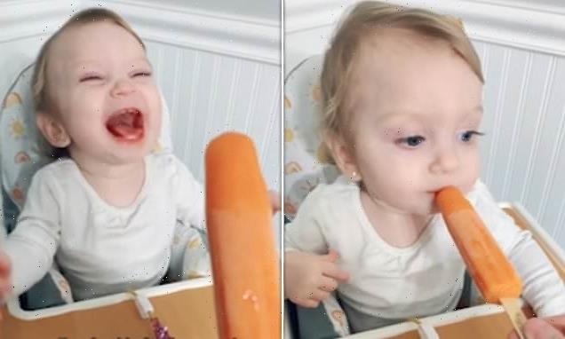 Toddler tries a popsicle for the first time