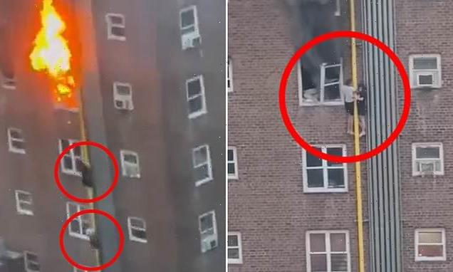Two teens escape out the window as flames engulfed their NYC building