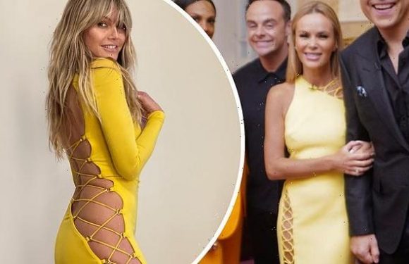 Amanda Holden slips into daring criss-cross yellow dress