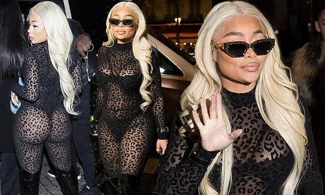 Blac Chyna flaunts peachy derriere in black thong and sheer catsuit