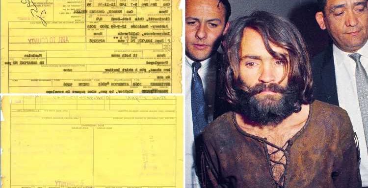 Charles Manson booking sheet with fingerprints from cult leader's 1969 arrest for Manson family murders on sale for $95k
