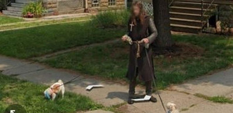 Google Maps user spots ‘knight crusader’ walking dogs in strange street scene