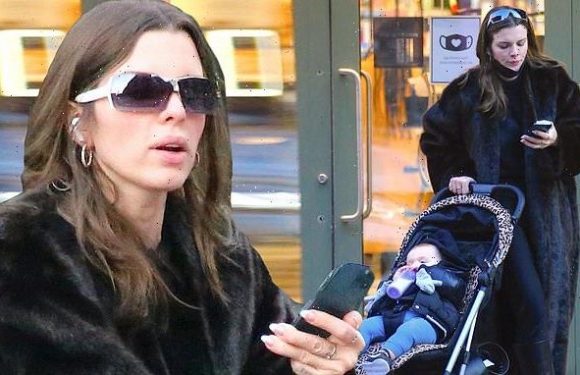 Julia Fox sports fur coat in New York with one-year-old son Valentino