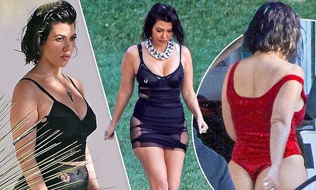 Kourtney Kardashian shows off her curves in bottom-flashing dress