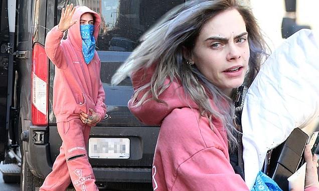 Cara Delevingne rocks pink sweats on Only Murders in the Building set