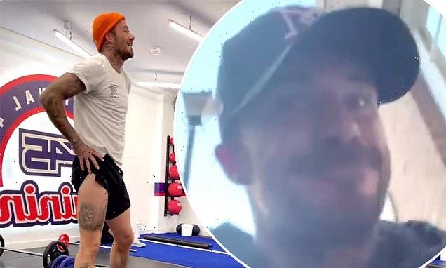David Beckham looks apprehensive as he prepares for a morning workout