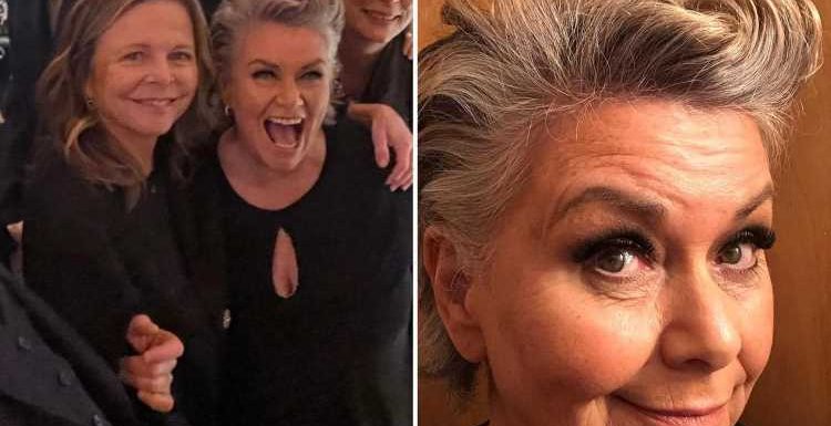 Glam Dawn French shows off her cropped grey hairdo as she shares star studded pic for Hollywood movie