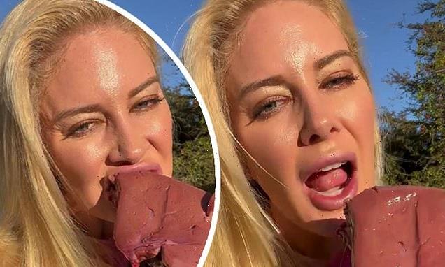 Heidi Montag bites into a piece of raw liver and touts health benefits