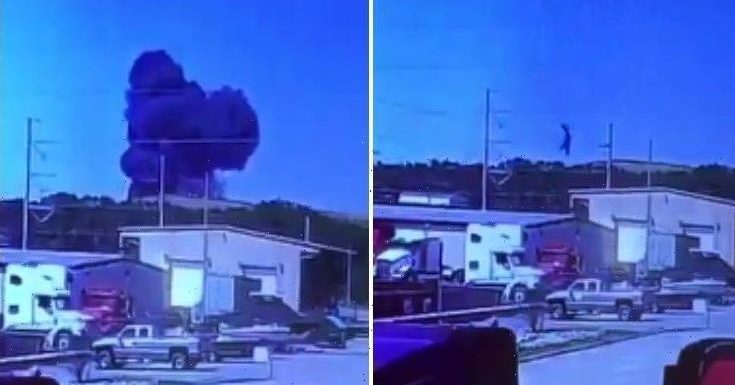 Horrifying CCTV footage captures moment military cargo plane crashed into Georgia highway killing entire crew