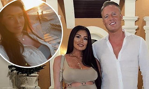 Jess Wright shows off her growing bump in a camel-hued maxi dress