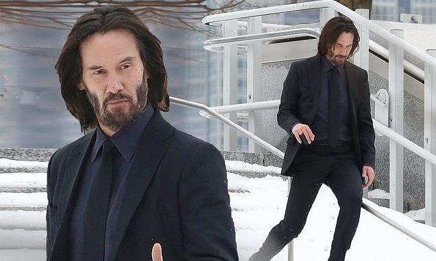 Keanu Reeves films on set of the new John Wick: Chapter 4 movie in NY