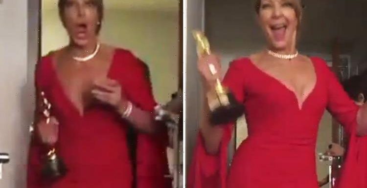 Oscars Best Actress winner Allison Janney goes viral as she screams 'what's up b*****s' at her team in hilarious video after winning gong
